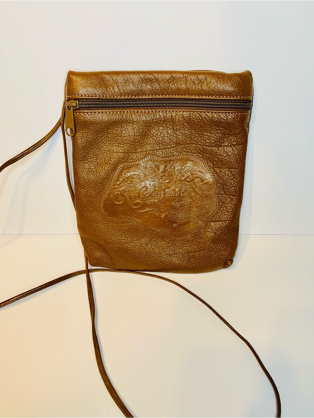 VTG Carlos Falchi Brown Leather Crossbody Bag - Slim Everyday Shoulder Purse